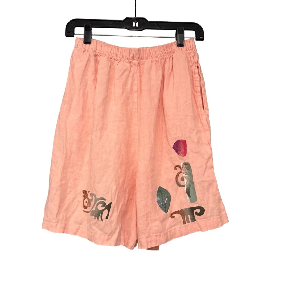 Vtg PLAY ALEGRE Painted Shorts Art To Wear Beach Ocean Lagenlook, Sz M/L